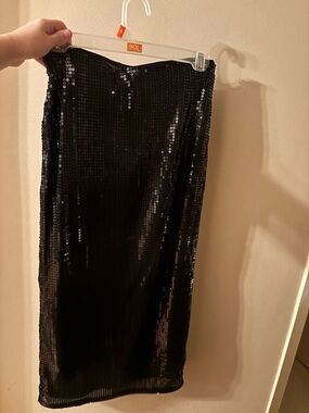 H&M Black Sequin Midi Skirt